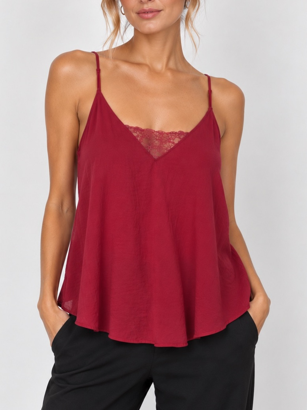 Free People Intimately Magenta Pink Lace Underlay Satin Slip Tank Top Cami XS